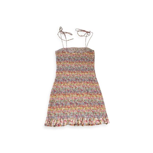 Storia Smocked Floral Sundress SZ L Rainbow Dress - Picture 2 of 8